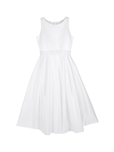 Joan Calabrese Girl's Satin & Lace Box Pleat Dress In White Ivory