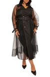 BUXOM COUTURE BELTED SHEER TULLE TRENCH COAT