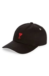 Ami Alexandre Mattiussi Ami Paris Ami De Coeur Embroidered Adjustable Baseball Cap In Black/ 001