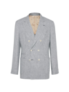 BRUNELLO CUCINELLI MEN'S LINEN HOUNDSTOOTH ONE AND A HALF BREASTED DECONSTRUCTED BLAZER WITH PATCH POCKETS