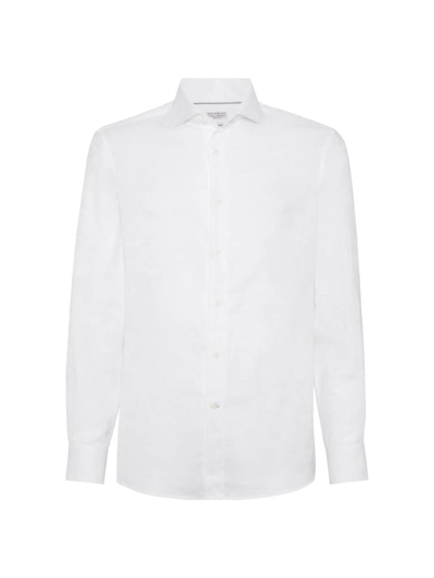 Brunello Cucinelli Men's Palm Jacquard Linen And Cotton Easy Fit Shirt With Spread Collar In Multi