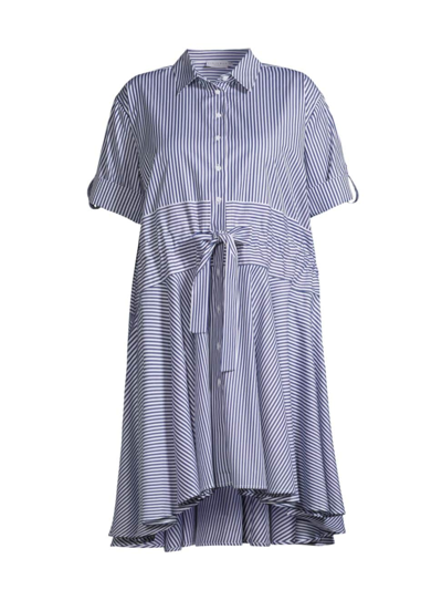 Harshman, Plus Size Women's Meadow Cotton Shirtdress In Navy Stripe