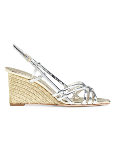 Tory Burch Women's 75mm Metallic Leather Multi-strap Wedge Sandals In Shiny Silver