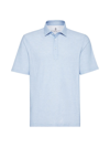 BRUNELLO CUCINELLI MEN'S TEXTURED PIQUÉ POLO WITH SHIRT STYLE COLLAR