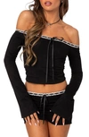 Edikted Seline Ribbon Trim Off The Shoulder Crop Top In Black