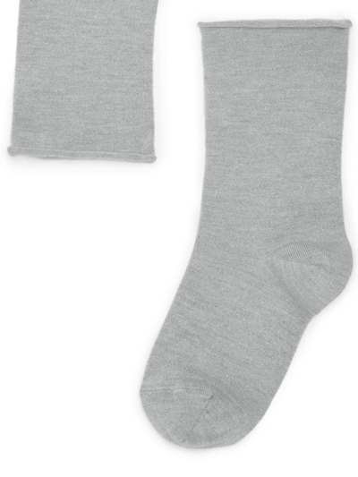 Brunello Cucinelli Women's Cashmere And Silk Sparkling Knit Socks In Light Grey