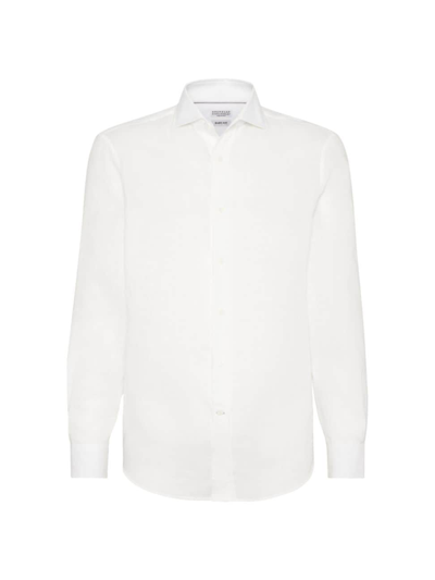 Brunello Cucinelli Mandarin Collar Shirt In Nature