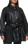 Shop Levi's Belted Water Resistant Faux Leather Shacket In Black