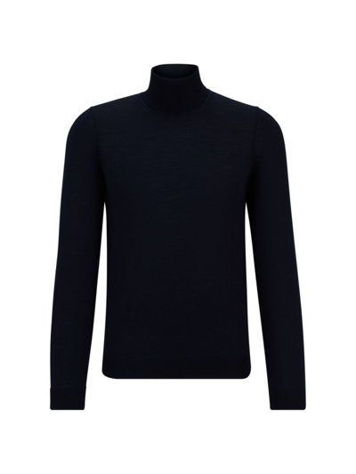 Hugo Boss Men's Slim-fit Roll Neck Sweater In Virgin Wool T-shirt In Dark Blue