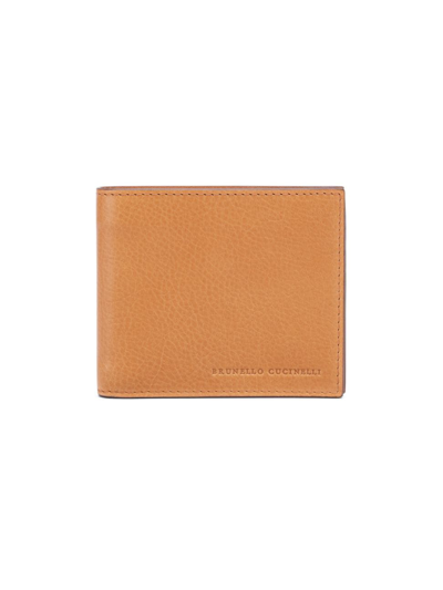 Brunello Cucinelli Logo-debossed Leather Bi-fold Wallet In Natural