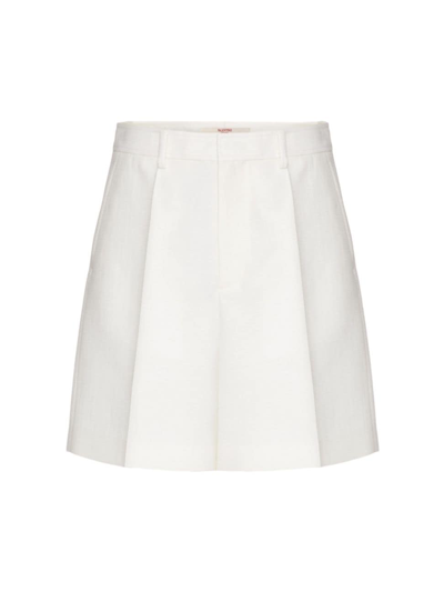 Valentino Pressed Crease Wool Tailored Shorts In A Avorio