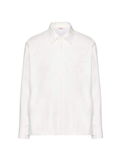 Valentino V-detail Canvas Shirt Jacket In White