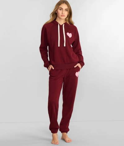 Pj Salvage Heart Knit Hoodie In Burgundy