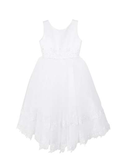 Joan Calabrese Girl's Tiered Satin Dress In White Ivory