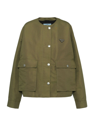 Prada Triangle-logo Canvas Jacket In Green