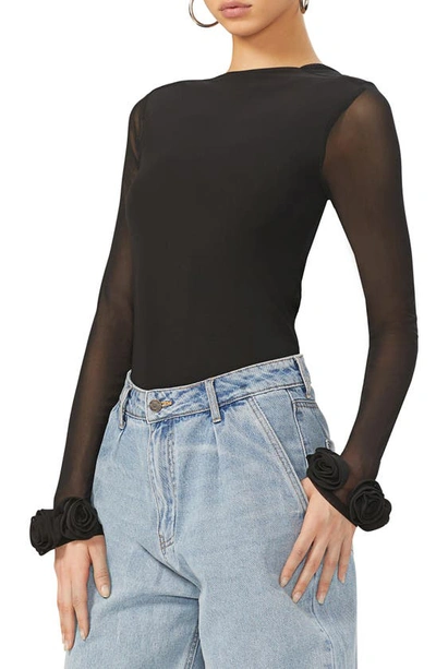 Afrm Lavi Rosette Cuff Top In Noir