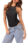 Edikted Women's Open Back Mesh Rhinestone Bodysuit In Black