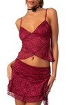 Edikted Women's Crossover Sheer Lace Tank Top In Burgundy