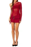 Edikted Women's One Shoulder Sheer Mesh Mini Dress In Red