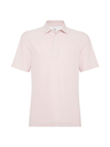 Brunello Cucinelli Men's Textured Piqué Polo With Shirt Style Collar In Pink