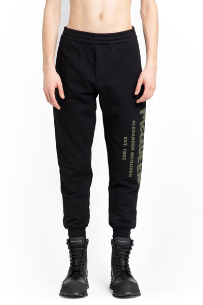 Alexander Mcqueen Graffiti Logo Cotton Sweatpants In Black/khaki