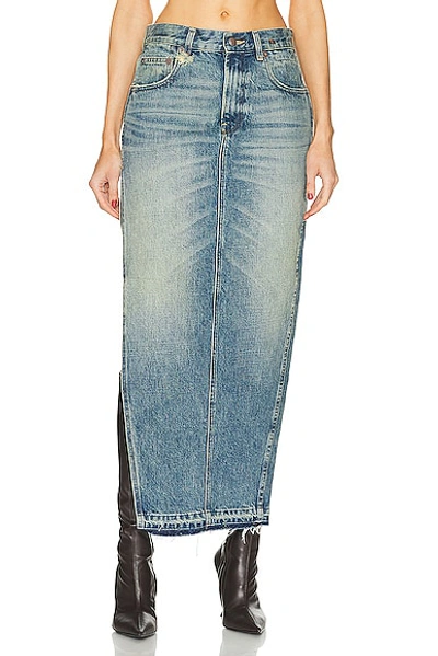 R13 Side Slit Denim Skirt In Blue