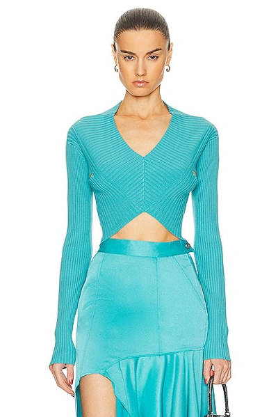 Rta Long Sleeve Cropped Knit Top In Teal
