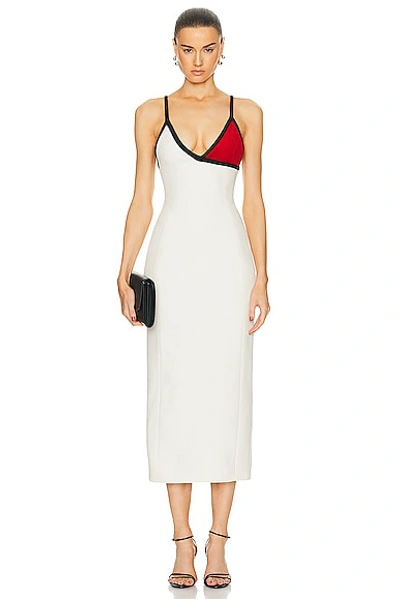 Gabriela Hearst Edina Crochet And Suede-trimmed Wool Midi Dress In Ivory/red/black