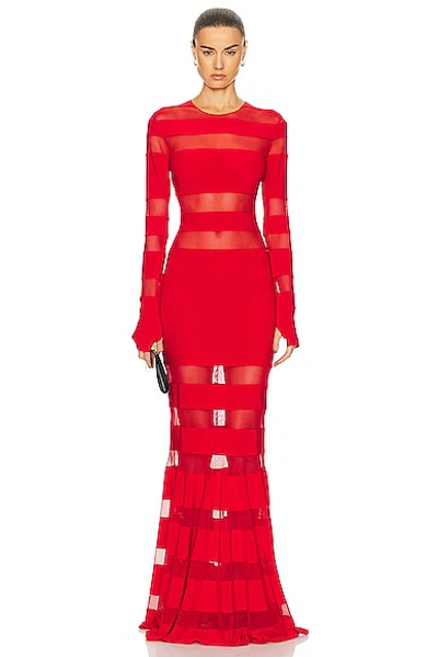 Norma Kamali Spliced Dress Fishtail Gown In Tiger Red