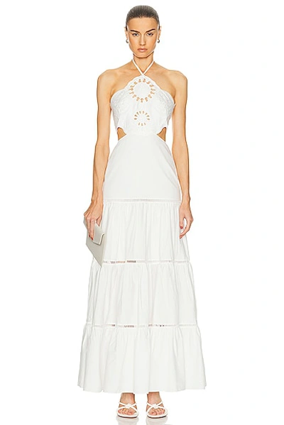 Patbo Tiered Broderie Anglaise Cotton-blend Poplin Halterneck Maxi Dress In White