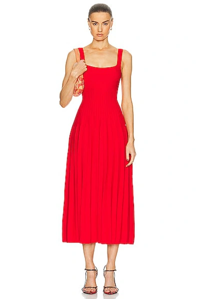 Staud Ellison Square-neck Sleeveless Stitched Midi Dress In Red Rose