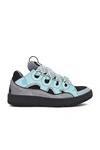Lanvin Curb Leather Sneakers In Light Blue & Anthracite