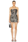 Johanna Ortiz Distinguished Avardians Silk Mini Dress In Black & Silver