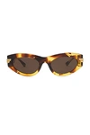 Bottega Veneta Tortoiseshell Mitre Oval Sunglasses In Havana