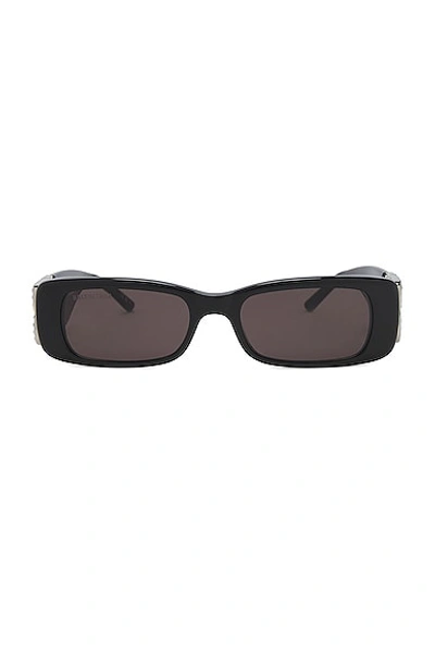 Balenciaga Grey Rectangular Ladies Sunglasses Bb0096s 001 51 In 001 Black Black Grey