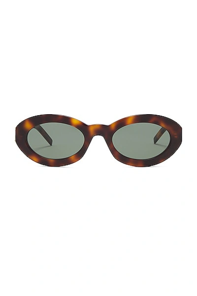 Saint Laurent Oval Sunglasses In Havana & Green