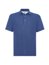 Brunello Cucinelli Men's Textured Piqué Polo With Shirt Style Collar In Denim Blue