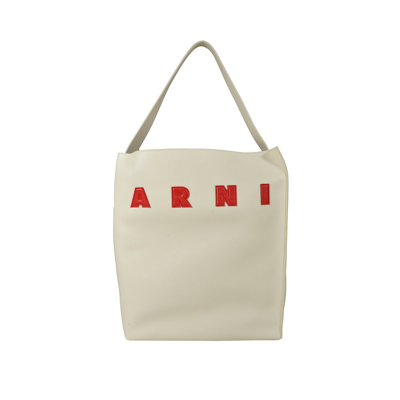 Marni Logo Printed Tote Bag In White