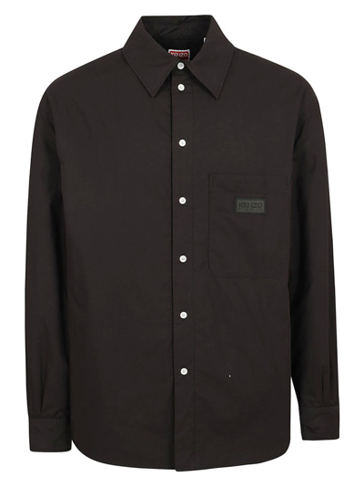 Kenzo Logo Patch Buttoned Padded Shirt In Black