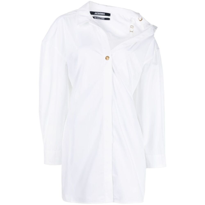 Jacquemus White 'la Mini Robe Chemise' Shirt Dress In Cotton Woman