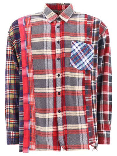 Needles Plaid Checked Asymmetric Hem Panelled Shirt In Red