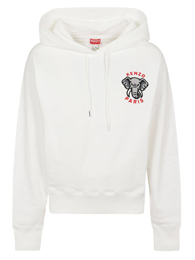 Kenzo Elephant Crest-embroidered Hoddie In Off White