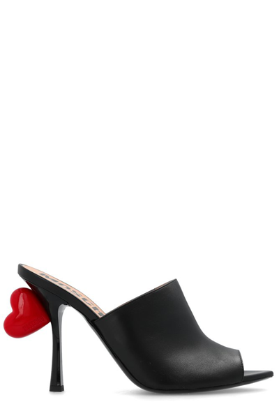 Moschino 100mm Heart-detail Leather Mules In Black