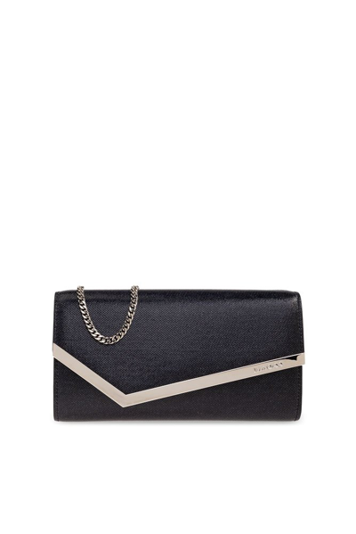 Jimmy Choo Emmie Contrast-trim Patent-leather Clutch Bag In Black/light Gold