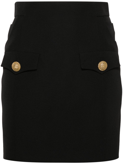 Balmain Buttoned Wool Mini Skirt In Black