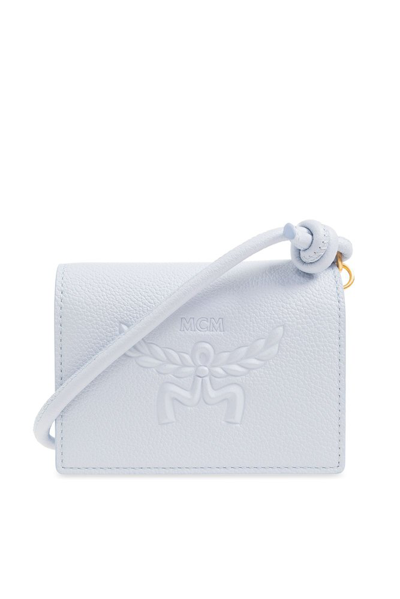 Mcm Mini Lauretos Leather Card Case In Ancient Blue