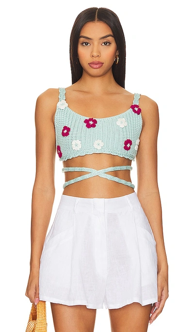 Agua Bendita X Revolve Albany Crop Top In Aqua Floral