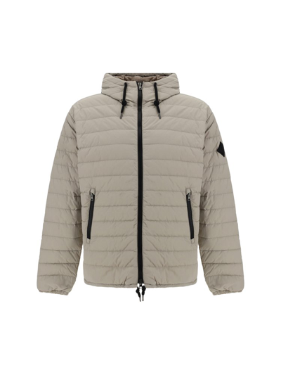 Herno Logo Patch Hooded Down Jacket In Beige