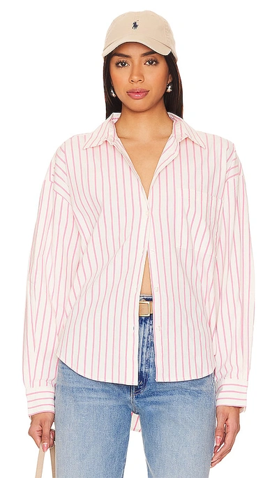 Pistola Sloane Oversized Button Down Shirt In Rose Multi Stripe