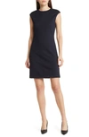 Theory Fairfield Stripe Cap Sleeve Sheath Dress In Navy Multi